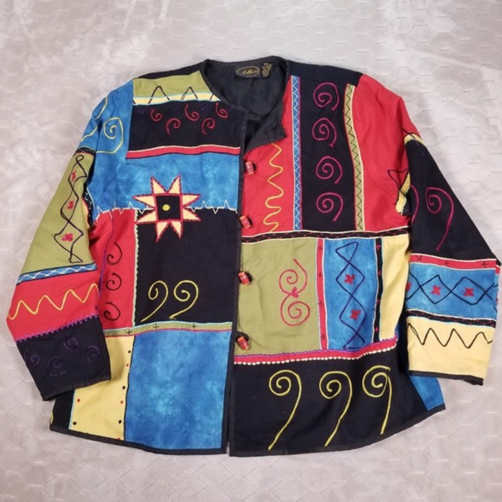 VTG 90s Quilt Style Jacket Top by‎ Allure Wearable Art Colorful Women XL